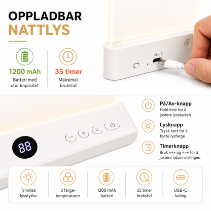 LeseLys™ - Boklampe, Oppladbar Klar LED Flat Leselampe