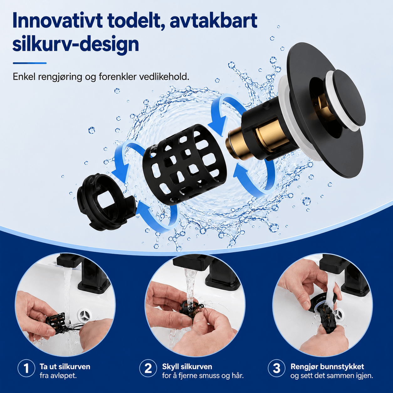 Rensfall™ - 3-i-1 Slukventil — Aldri mer tett sluk