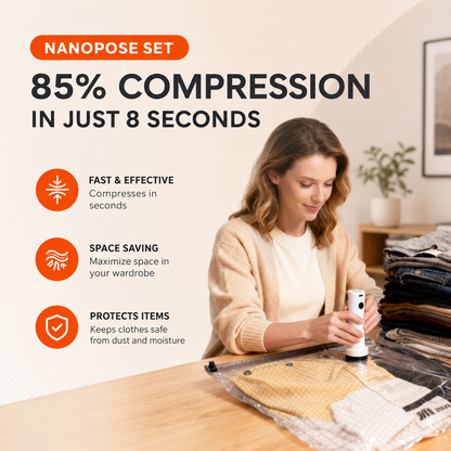 TurboVac Pro™ - 9 vakuumposer + oppladbar pumpe – perfekt for reise