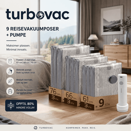 TurboVac Pro™ - 9 vakuumposer + oppladbar pumpe – perfekt for reise